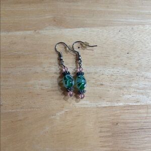 Elegant Green and Pink Beaded Earrings